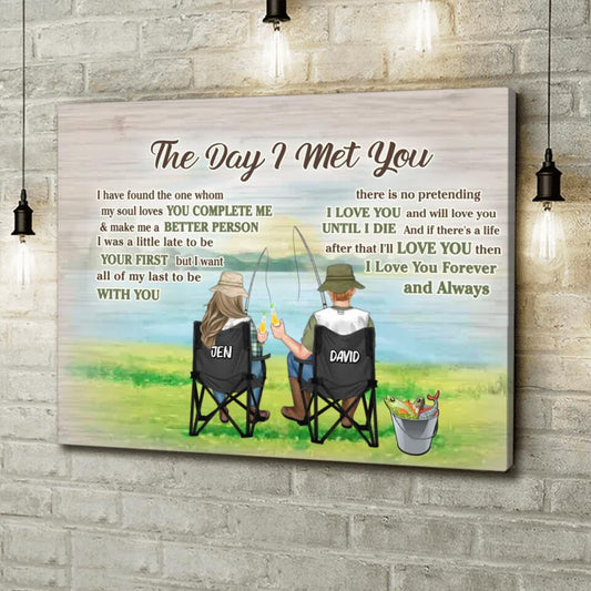 Personalized Fishing Couple Horizontal Canvas - Gift Idea For Couple/Fishing Lovers - The Day I Met You