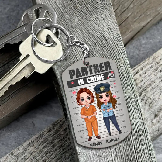 Personalized Couple Partners In Crime Aluminum Keychain - Gift Idea For Couple/Him/Her - You Stole My Heart & I'll Let You Keep It