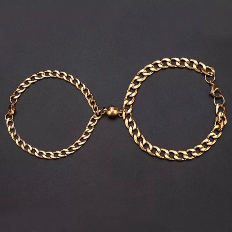Magnetic Couple Bracelet Set with Cuban Link Chain