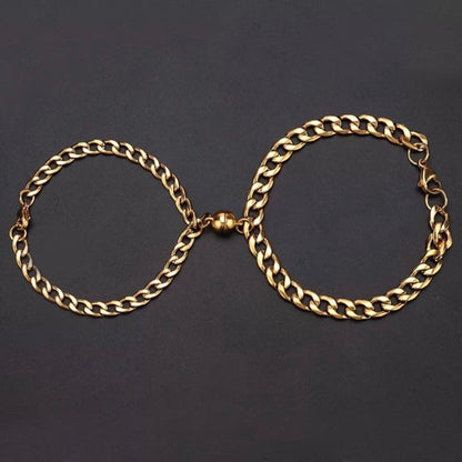 Magnetic Couple Bracelet Set with Cuban Link Chain