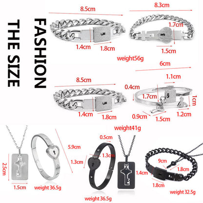 Women's & Men's Valentine's Day Gift Titanium Steel Couple Lock Heart Key Bracelet