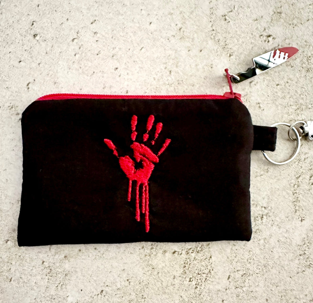 Horror Lover Bloody Handprint Cotton Zipper Pouch for Cash, Cards, Ear Buds