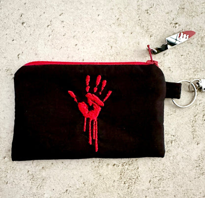 Horror Lover Bloody Handprint Cotton Zipper Pouch for Cash, Cards, Ear Buds