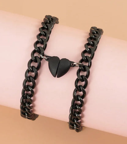 Magnetic Couple Bracelet Set with Cuban Link Chain