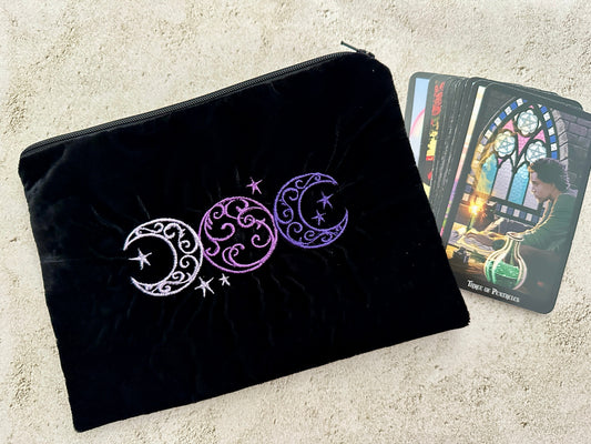 Witchy Triple Moon Embroidered Velvet Tarot Bag