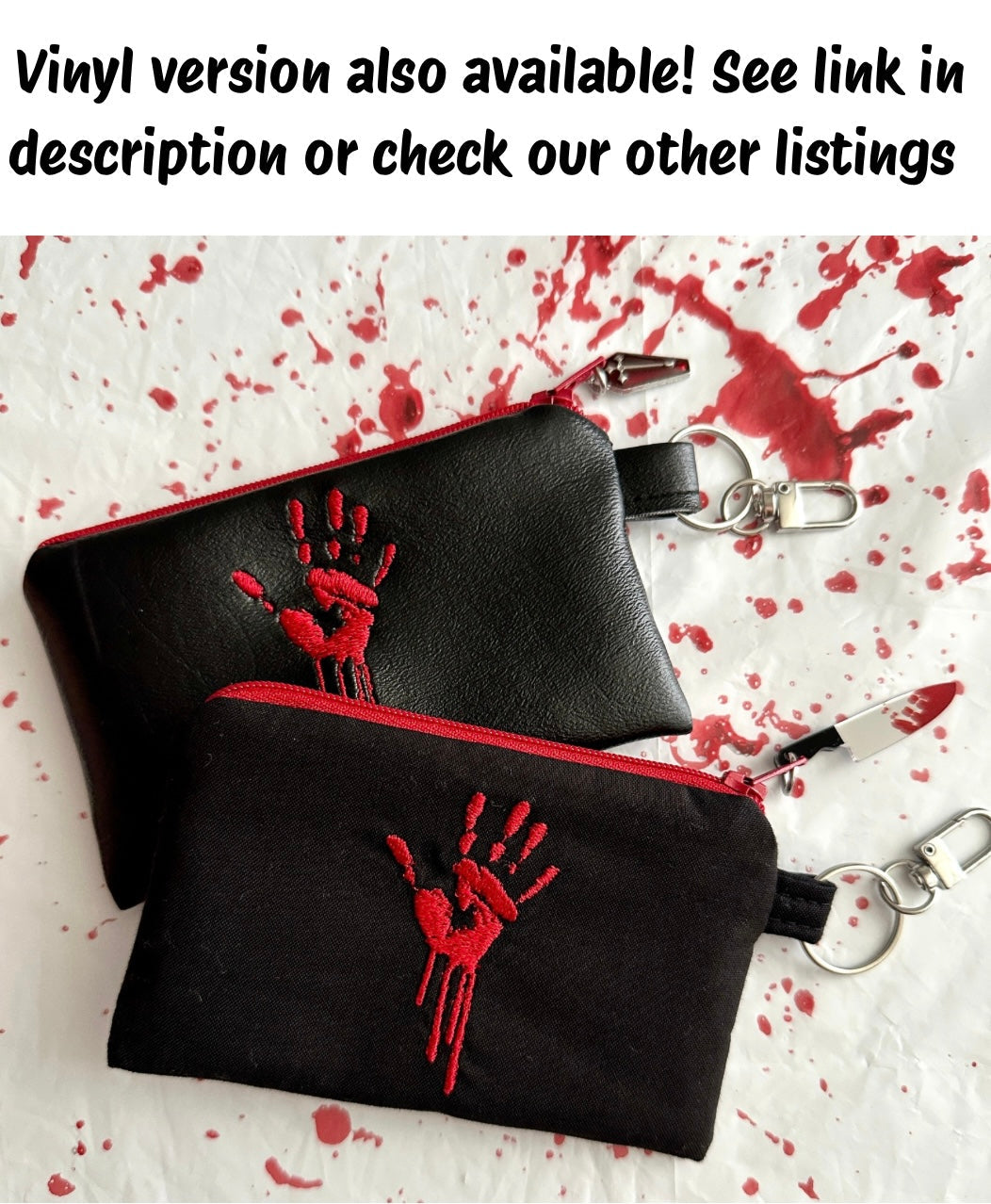 Horror Lover Bloody Handprint Cotton Zipper Pouch for Cash, Cards, Ear Buds