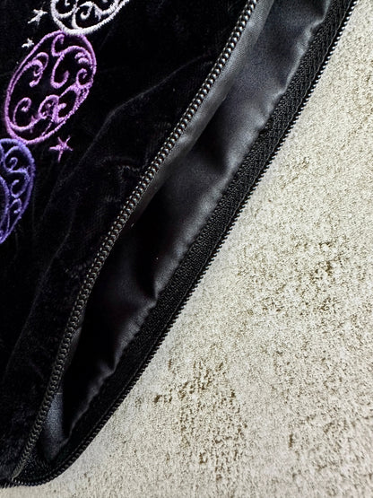 Witchy Triple Moon Embroidered Velvet Tarot Bag