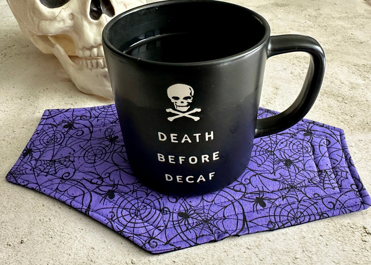Spiderweb Coffin Mug Rug - Halloween Coffee Coaster