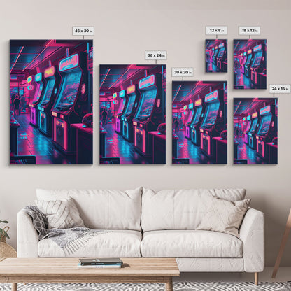 Game Room Decor, Framed Canvas Print, Synthwave Arcade, Boys Room, Gamer Gift, Gaming Wall Art, Video Game Posters, Teen Room