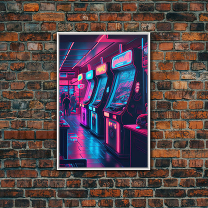 Game Room Decor, Framed Canvas Print, Synthwave Arcade, Boys Room, Gamer Gift, Gaming Wall Art, Video Game Posters, Teen Room
