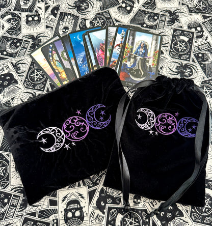 Witchy Triple Moon Embroidered Velvet Tarot Bag