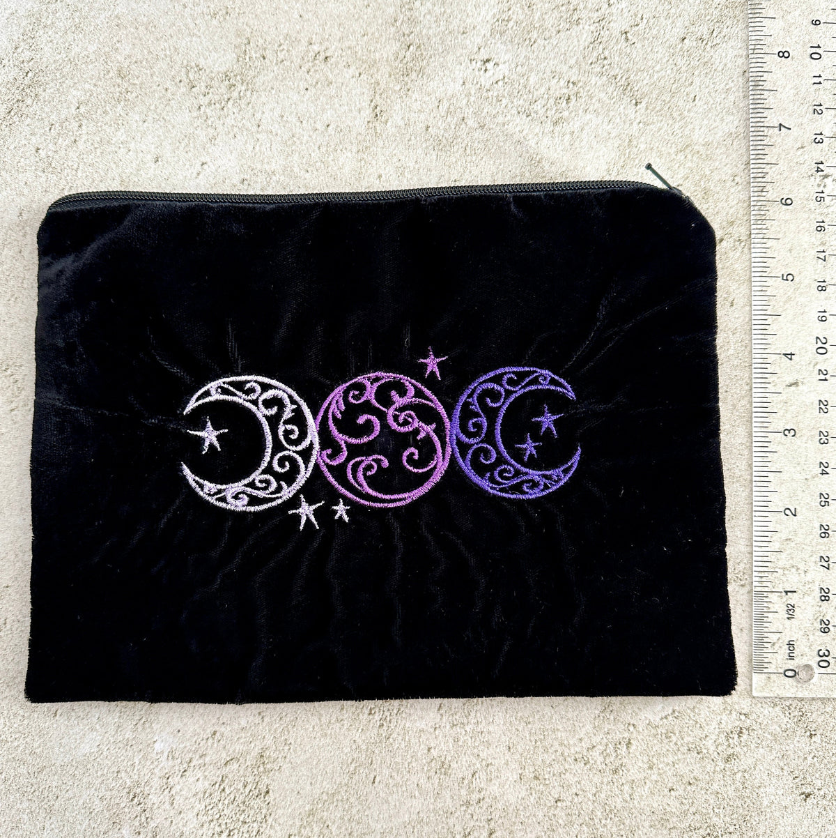 Witchy Triple Moon Embroidered Velvet Tarot Bag