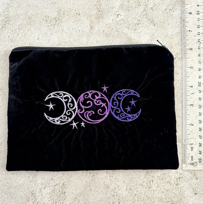Witchy Triple Moon Embroidered Velvet Tarot Bag