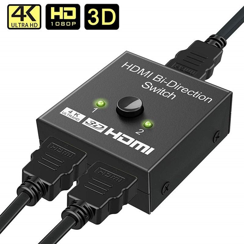 4K HDMI Switch Splitter 2 Ports Bi-Directional HDMI Switch 2 Port Display Selector Switcher Splitter Supports Ultra HD 4K 1080P 3D HDR For HDTV Gaming