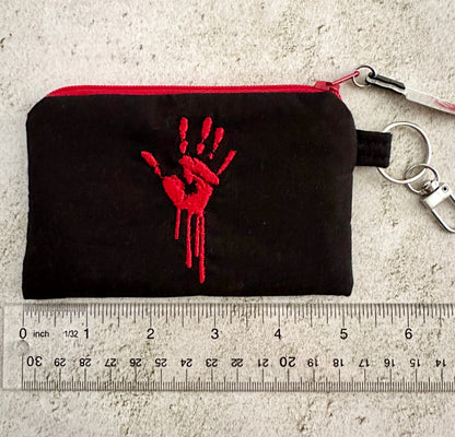 Horror Lover Bloody Handprint Cotton Zipper Pouch for Cash, Cards, Ear Buds