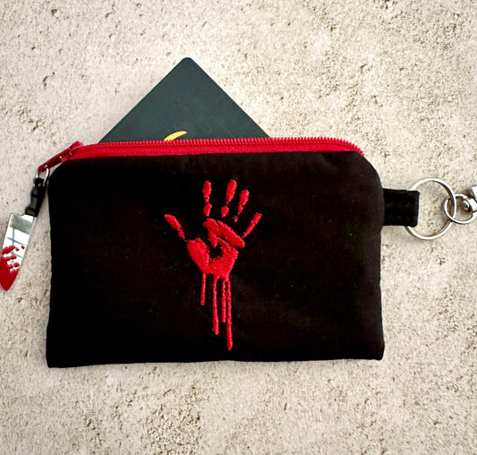 Horror Lover Bloody Handprint Cotton Zipper Pouch for Cash, Cards, Ear Buds