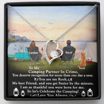 Personalized Camping Couple Forever Love Necklace - Couple With Up to 2 Pets - Gift Idea For Camping Lover - To My Camping Partner In Crime