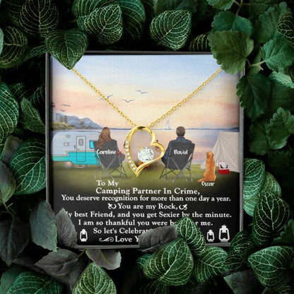 Personalized Camping Couple Forever Love Necklace - Couple With Up to 2 Pets - Gift Idea For Camping Lover - To My Camping Partner In Crime