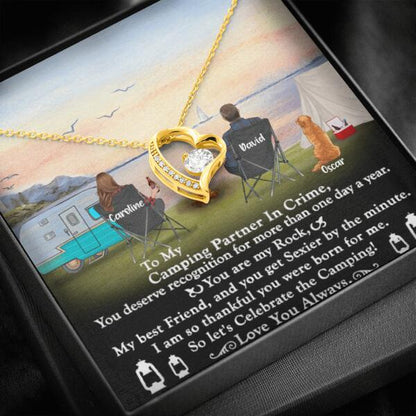Personalized Camping Couple Forever Love Necklace - Couple With Up to 2 Pets - Gift Idea For Camping Lover - To My Camping Partner In Crime