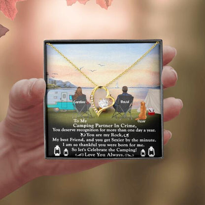Personalized Camping Couple Forever Love Necklace - Couple With Up to 2 Pets - Gift Idea For Camping Lover - To My Camping Partner In Crime