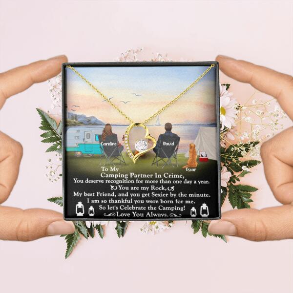 Personalized Camping Couple Forever Love Necklace - Couple With Up to 2 Pets - Gift Idea For Camping Lover - To My Camping Partner In Crime