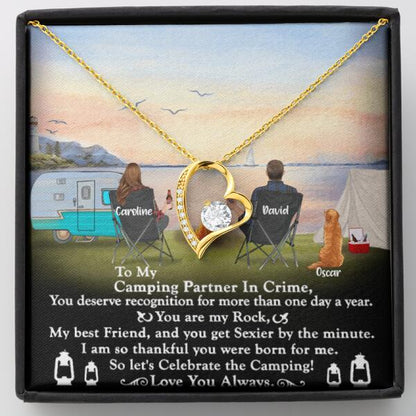 Personalized Camping Couple Forever Love Necklace - Couple With Up to 2 Pets - Gift Idea For Camping Lover - To My Camping Partner In Crime