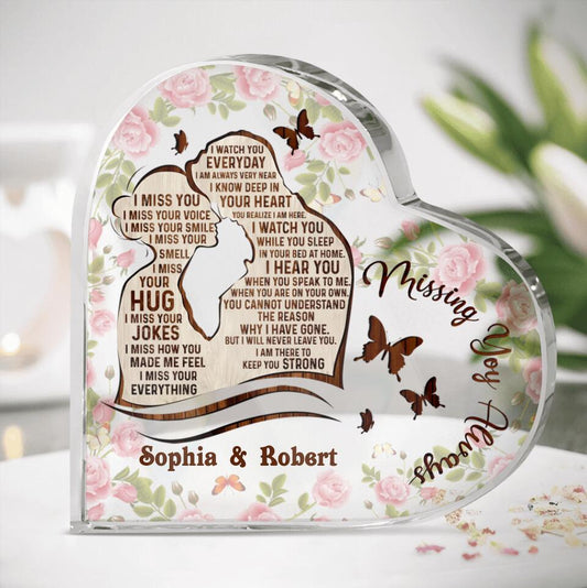 Personalized Couple Heart-Shaped Acrylic Plaque - Gift Idea For Couple/Lovers - Missing You Always, I Watch You Everyday