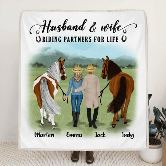 Personalized Horse Couple Quilt/Fleece Blanket & Pillow Cover - Best Gift For Couple, Lover - Husband And Wife Riding Partners For Life