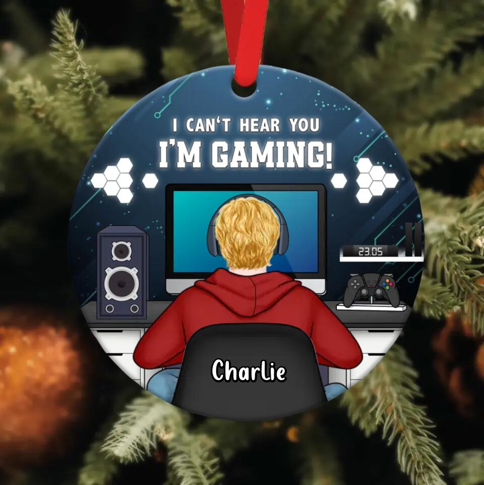 Personalized Gamer Circle Wooden Ornament - Gift Idea For Gaming Lovers - I Can't Hear You, I'm Gaming!