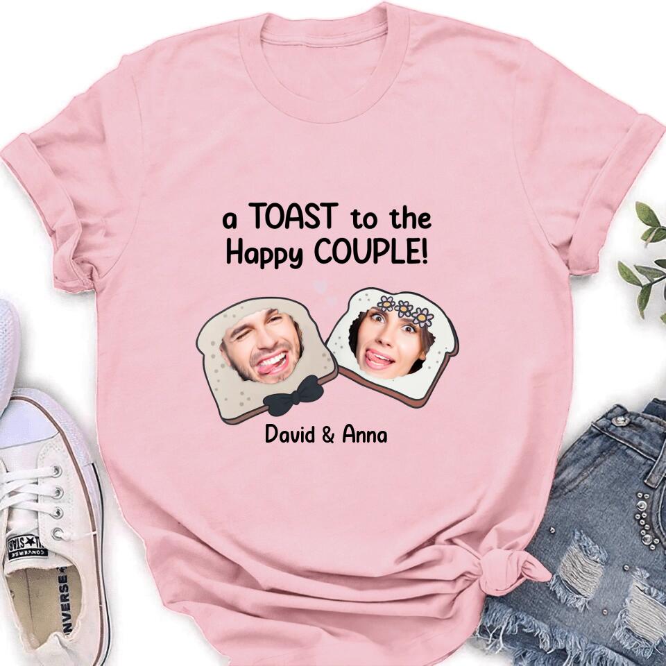 Personalized Couple T-shirt/Long Sleeve/Sweatshirt/Hoodie - Upload Photos - Gift Idea For Couple - A Toast To The Happy Couple!