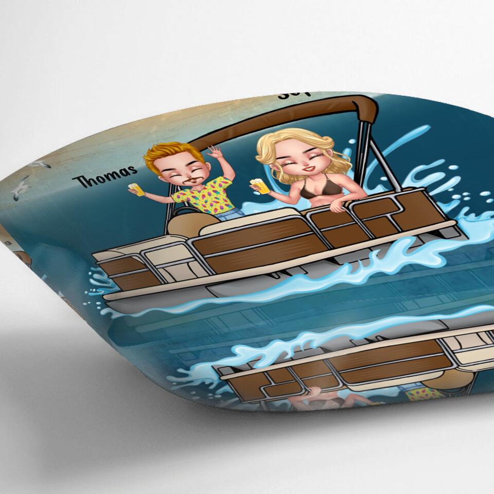 Personalized Pontoon Couple/Queen/Captain Pillow Cover/Quilt/Fleece Blanket - Couple/Man/Woman - Pontoon Gift Idea - The Pontoon Boat Is My Happy Place