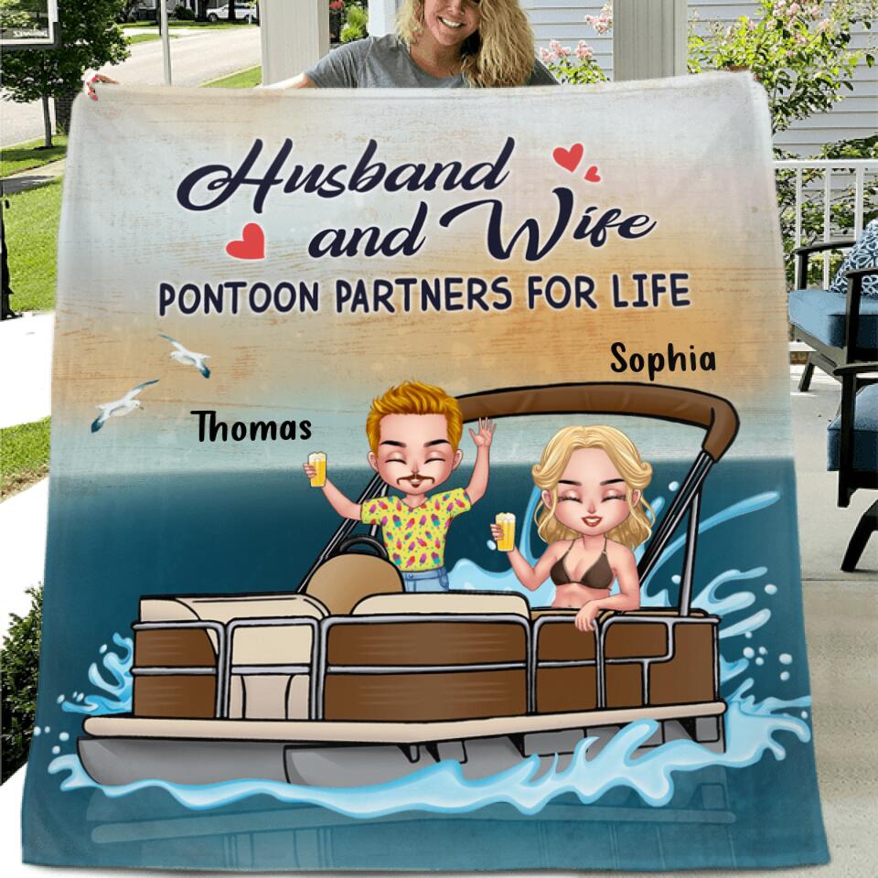Personalized Pontoon Couple/Queen/Captain Pillow Cover/Quilt/Fleece Blanket - Couple/Man/Woman - Pontoon Gift Idea - The Pontoon Boat Is My Happy Place