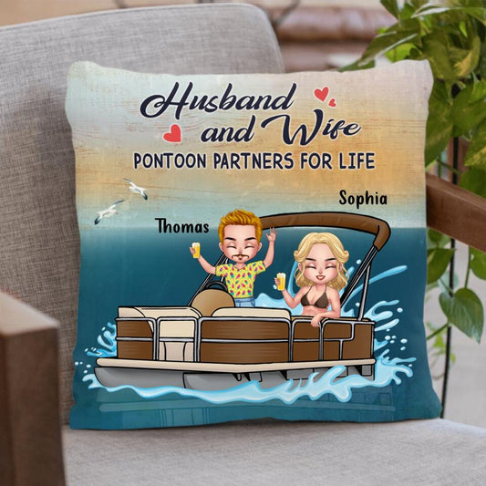 Personalized Pontoon Couple/Queen/Captain Pillow Cover/Quilt/Fleece Blanket - Couple/Man/Woman - Pontoon Gift Idea - The Pontoon Boat Is My Happy Place