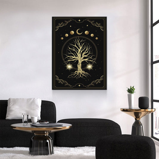 Magical Sacred Tree Canvas Wall Art, Moon Phase Art, Celestial, Esoteric, Boho Style Art, Astrology, Tarot Reader Canvas