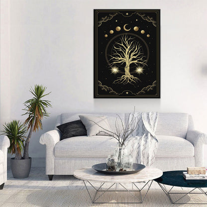 Magical Sacred Tree Canvas Wall Art, Moon Phase Art, Celestial, Esoteric, Boho Style Art, Astrology, Tarot Reader Canvas