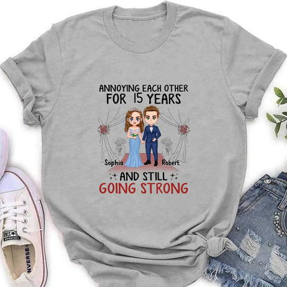 Personalized Chibi Couple Shirt/Hoodie - Best Gift Idea For Couple/Husband/Father's Day - Annoying Each Other For 15 Years And Still Going Strong