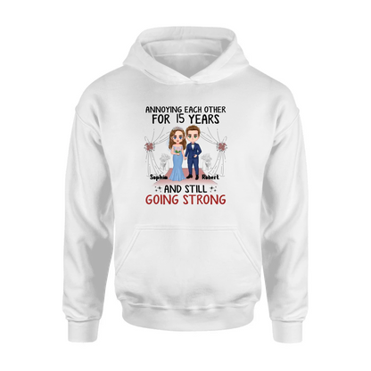 Personalized Chibi Couple Shirt/Hoodie - Best Gift Idea For Couple/Husband/Father's Day - Annoying Each Other For 15 Years And Still Going Strong