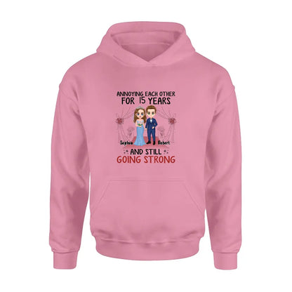 Personalized Chibi Couple Shirt/Hoodie - Best Gift Idea For Couple/Husband/Father's Day - Annoying Each Other For 15 Years And Still Going Strong
