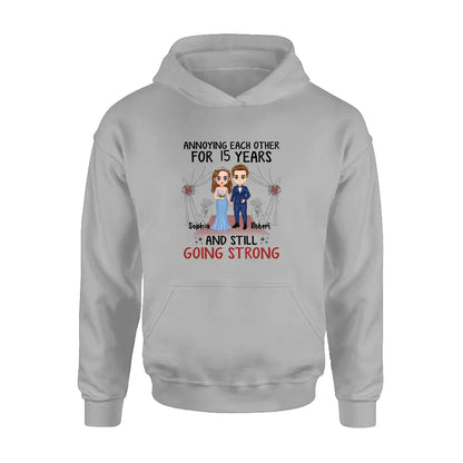 Personalized Chibi Couple Shirt/Hoodie - Best Gift Idea For Couple/Husband/Father's Day - Annoying Each Other For 15 Years And Still Going Strong