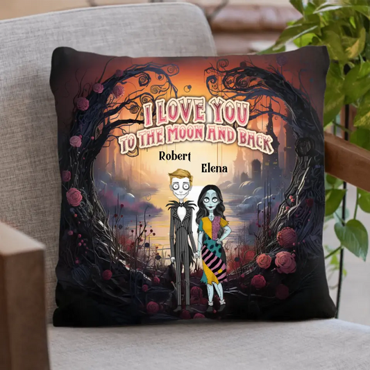 Personalized Horror Pillow Cover - Gift Idea For Couple/Halloween - I Love You To The Moon & Back