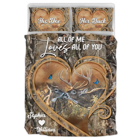 Personalized Deer Couple Quilt Bed Sets - Gift Idea For Couple - All Of Me Loves All Of You