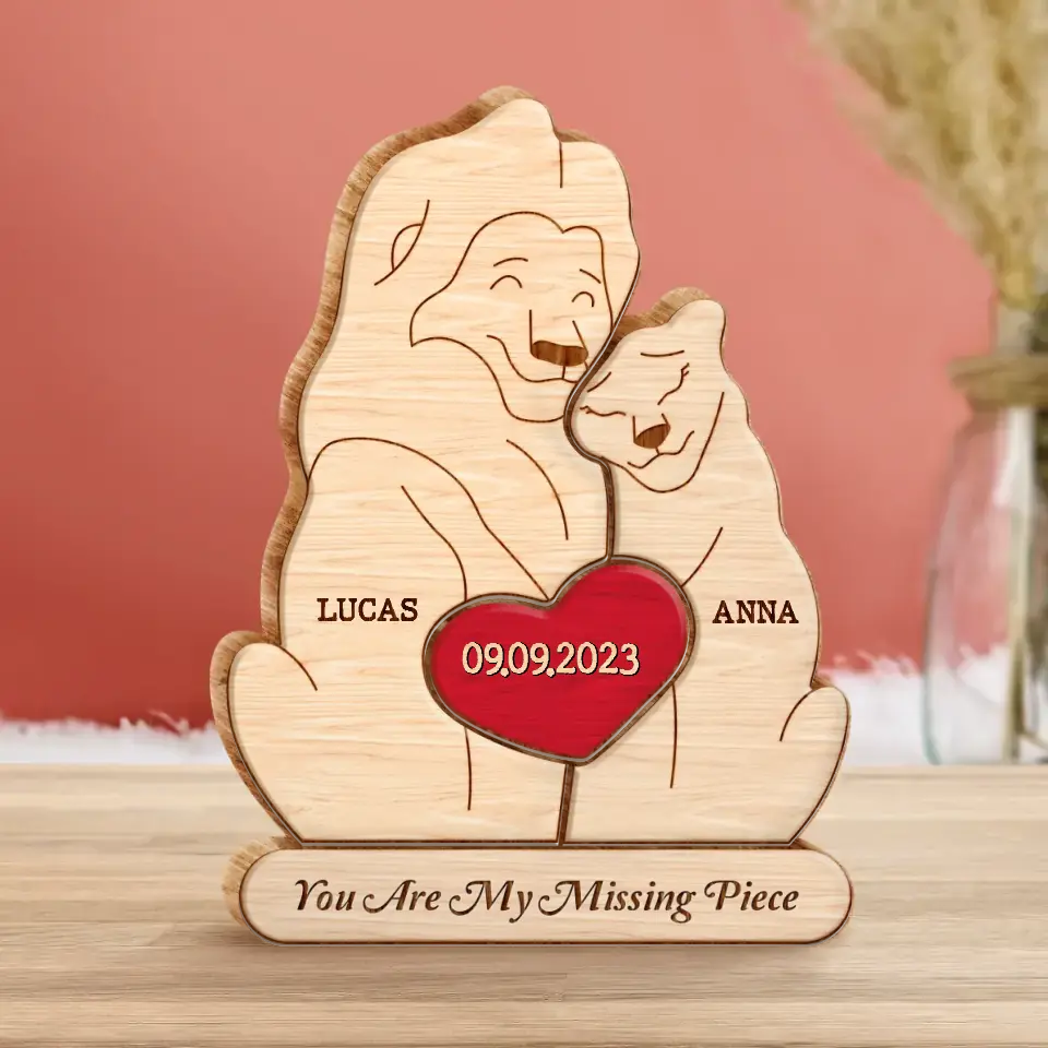 Personalized Lion Couple Wooden Puzzle - Gift Idea For Couple/Him/Her/Valentine's Day - You Are My Missing Piece