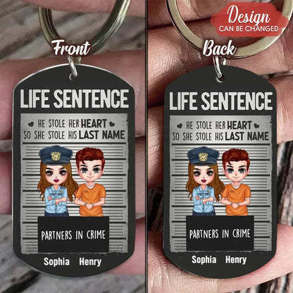 Personalized Couple Partners In Crime Aluminum Keychain - Gift Idea For Couple/Him/Her - He Stole Her Heart So She Stole His Last Name