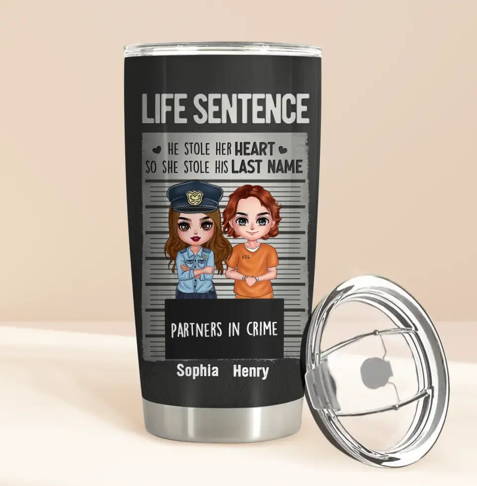 Personalized Couple Partners In Crime Tumbler - Gift Idea For Couple/Him/Her - He Stole Her Heart So She Stole His Last Name