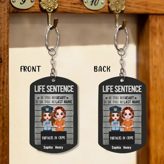 Personalized Couple Partners In Crime Aluminum Keychain - Gift Idea For Couple/Him/Her - He Stole Her Heart So She Stole His Last Name