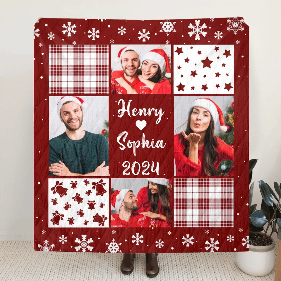 Personalized Couple Quilt/Fleece Throw Blanket - Christmas Gift Idea For Couple - Upload Photo