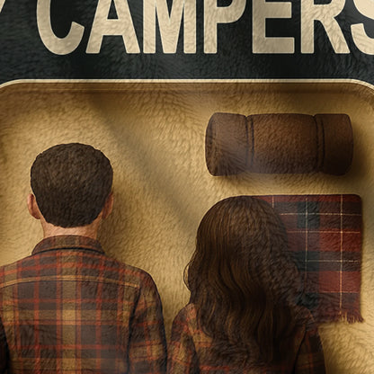 Personalized Camping Couple Toy Box Quilt/Fleece Throw Blanket - Gift Idea For Couple/Camping Lover - Happy Campers