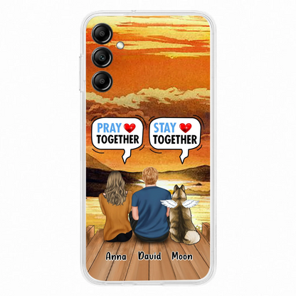 Custom Personalized Couple With Pet Phone Case - Couple With Upto 2 Pets - Gift Idea For Dog/Cat Lover - Pray Together Stay Together - Case For iPhone And Samsung