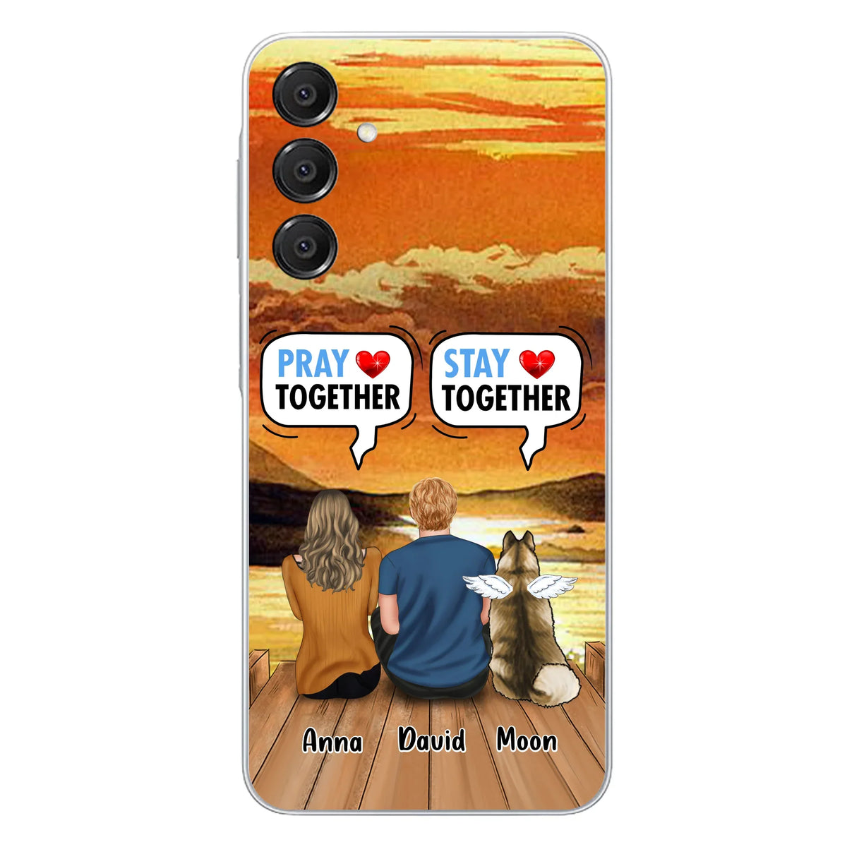 Custom Personalized Couple With Pet Phone Case - Couple With Upto 2 Pets - Gift Idea For Dog/Cat Lover - Pray Together Stay Together - Case For iPhone And Samsung