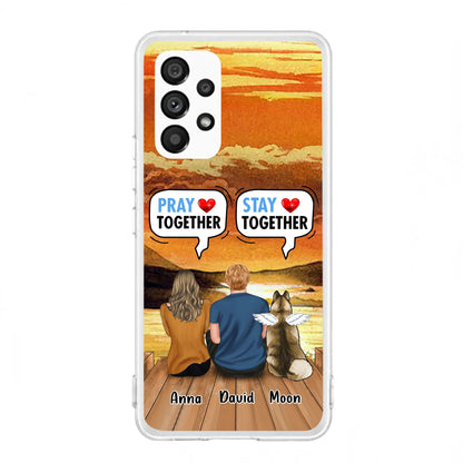 Custom Personalized Couple With Pet Phone Case - Couple With Upto 2 Pets - Gift Idea For Dog/Cat Lover - Pray Together Stay Together - Case For iPhone And Samsung